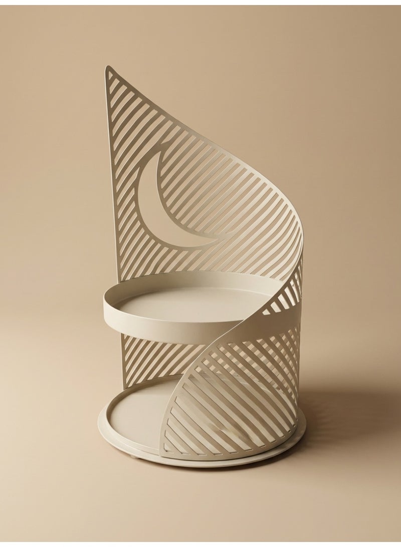 Tanseeq حامل تقديم أنيق بلون البيج ذو طبقتين مع هلال لتزيين رمضان، صينية تمر معدنية، هدية عيد، مركز طاولة إسلامي - Image 1